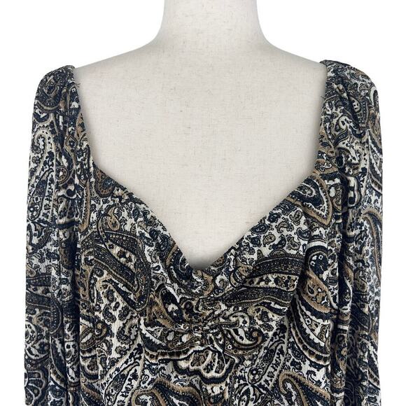 MICHAEL MICHAEL‎ KORS PAISLEY LONG SLEEVE BLOUSE IN HUSK NWT WOMEN'S SIZE 2X - Picture 8 of 16